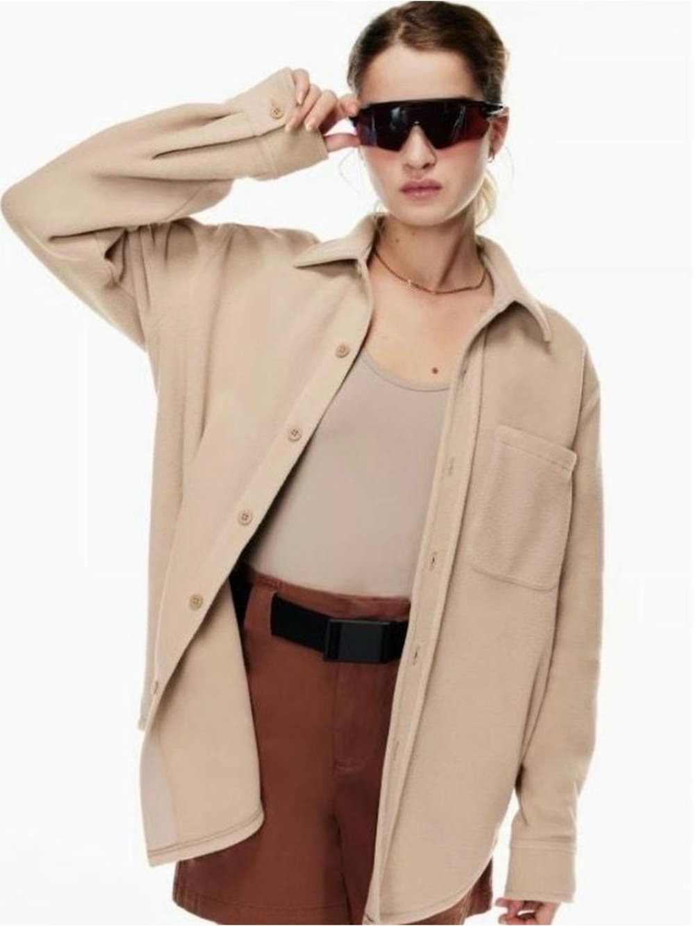 Women's TNA ARITZIA  Beige Shacket Jacket - Lightweight Button-Up